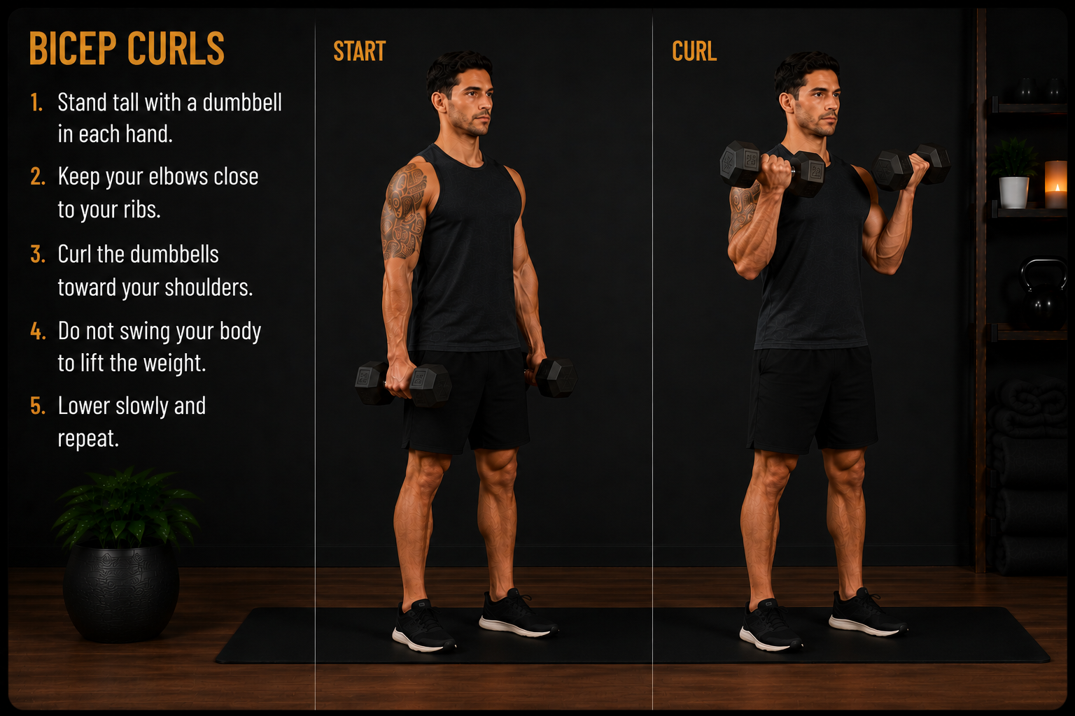 Male demonstrating dumbbell bicep curl